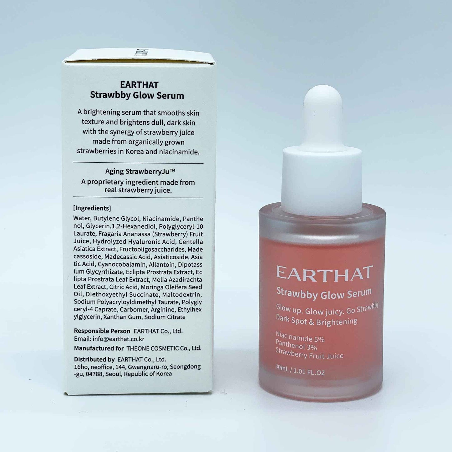 EARTHAT Strawbby Glow Serum - Brightening & Hydrating Korean Dark Spot Corrector Skincare with Fermented Strawberry Juice, Niacinamide 5%, Panthenol 3% and Centella Asiatica for Glass Skin, 30ml