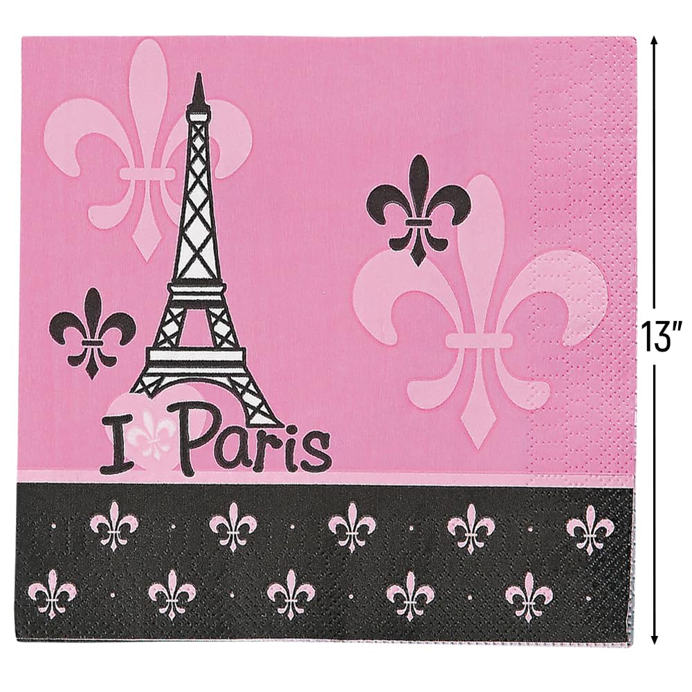 Fun Express - Perfectly Paris Lunch Napkins for Birthday - Party Supplies - Print Tableware - Print Napkins - Birthday - 16 Pieces