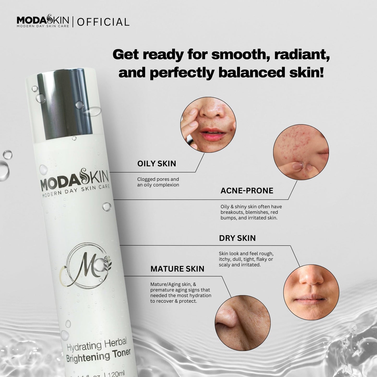 MODASKIN Hydrating Herbal Brightening Toner, Herbal Extract & Antioxidant, Witch Hazel to Brighten & Restore Your Skin's Natural Glow, 4.1 Oz