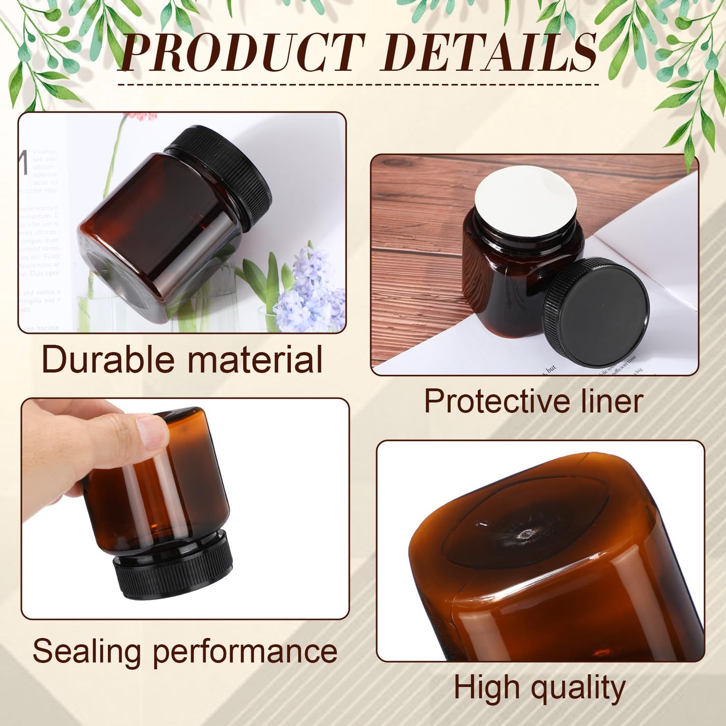 Tanlade 40 Pcs 4 oz Plastic Jars with Lids Round Cosmetic Containers Refillable Containers for Powder Liquid Food Storage Kitchen Cosmetic Lotion Ointments Creams Essential Oil (Amber)