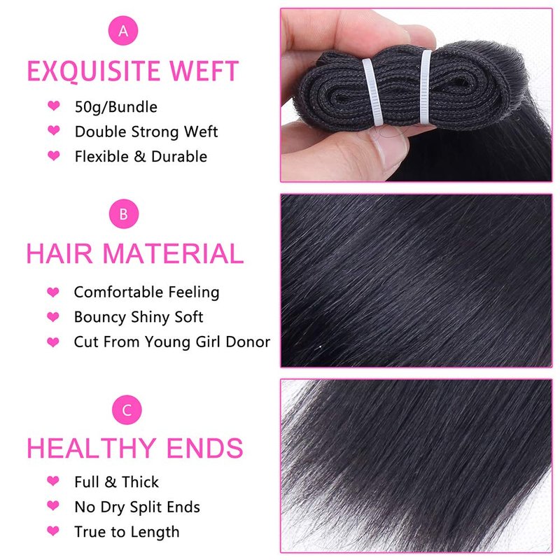 Brazilian Straight Hair Bundles with Closure(10 10 10 10+10) Straight Human 4 Bundles with Closure 10A Unprocessed Short Bob Virgin Hair 50g/bundle