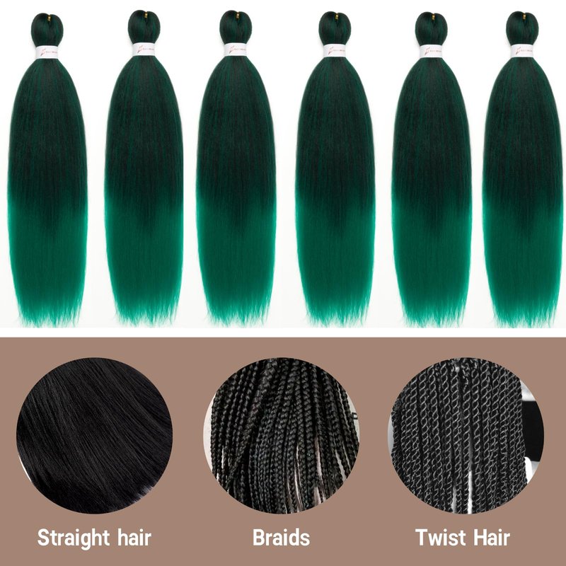 Braiding Hair Long Braid 30 Inch 6 Packs Braiding Hair Pre stretched,Professional Ombre Natural Black to Green Hair Extensions Hot Water Setting Synthetic Fiber Crochet Twist Braids(30Inch,1B/GREEN#)