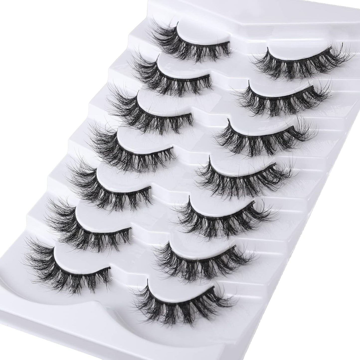 Lashes Eyelashes 8D Fluffy False Eyelashes Wispy Faux Mink Lashes Light Weight Fake Eyelashes Cat Eye Lashes 7 Pairs Pack, Black