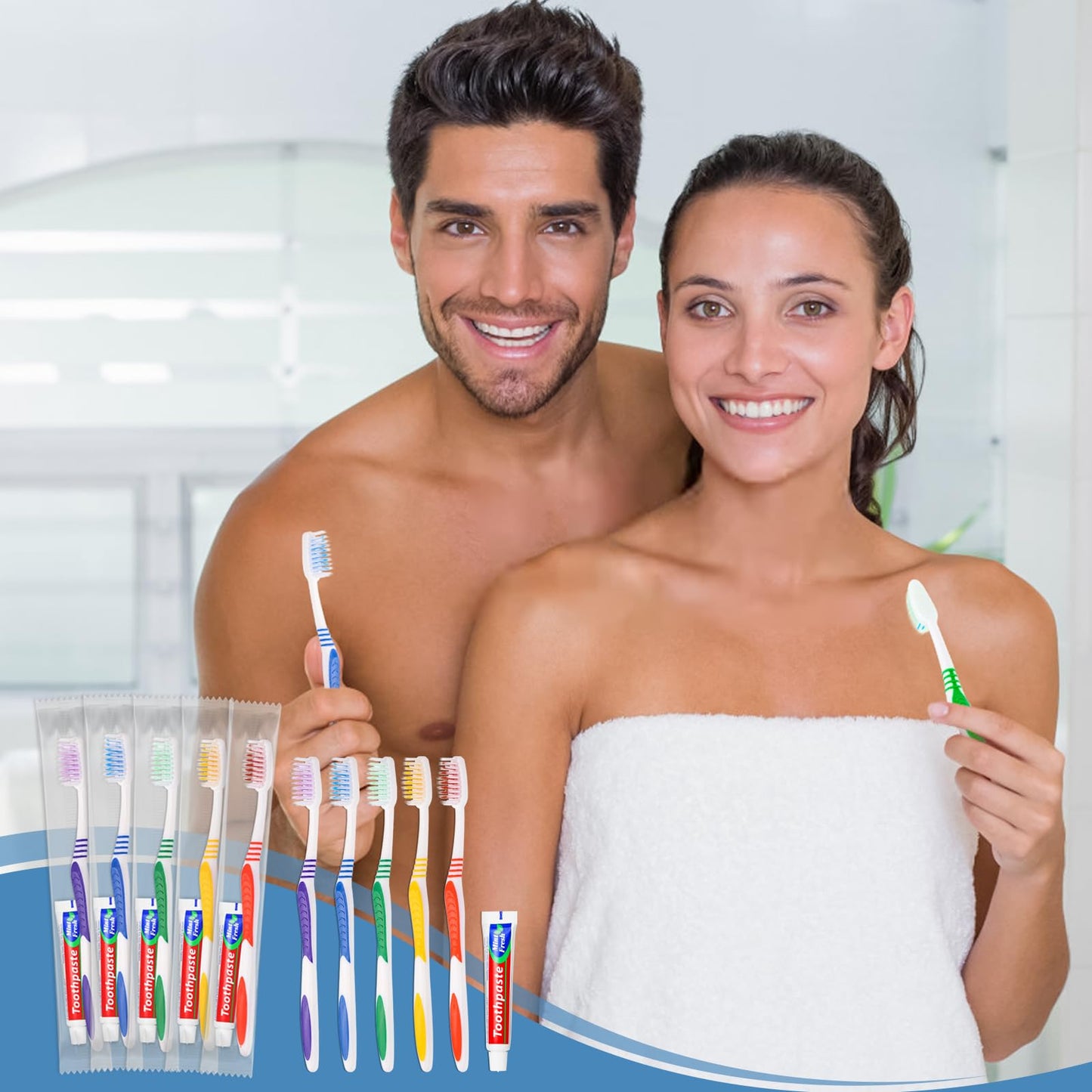 SLequipo Pack of 50 Disposable Toothbrushes with Toothpaste Individually Wrapped, 10g Travel Toothpaste Single Use Manual Toothbrush Kit for Guests Travel Hotel Nursing (50 pcs,5 Colors)