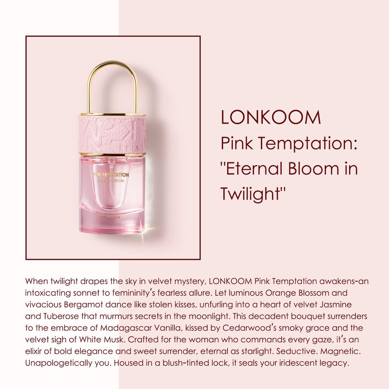 Lonkoom Lock Pink Temptation Perfumes for Women, Floral Woody Eau De Parfum Spray Long-Lasting Fragrance Ladies Perfume 1.7 Fl Oz/50ml, Notes of Bergamot Jasmine Vanilla Cedarwood Musk