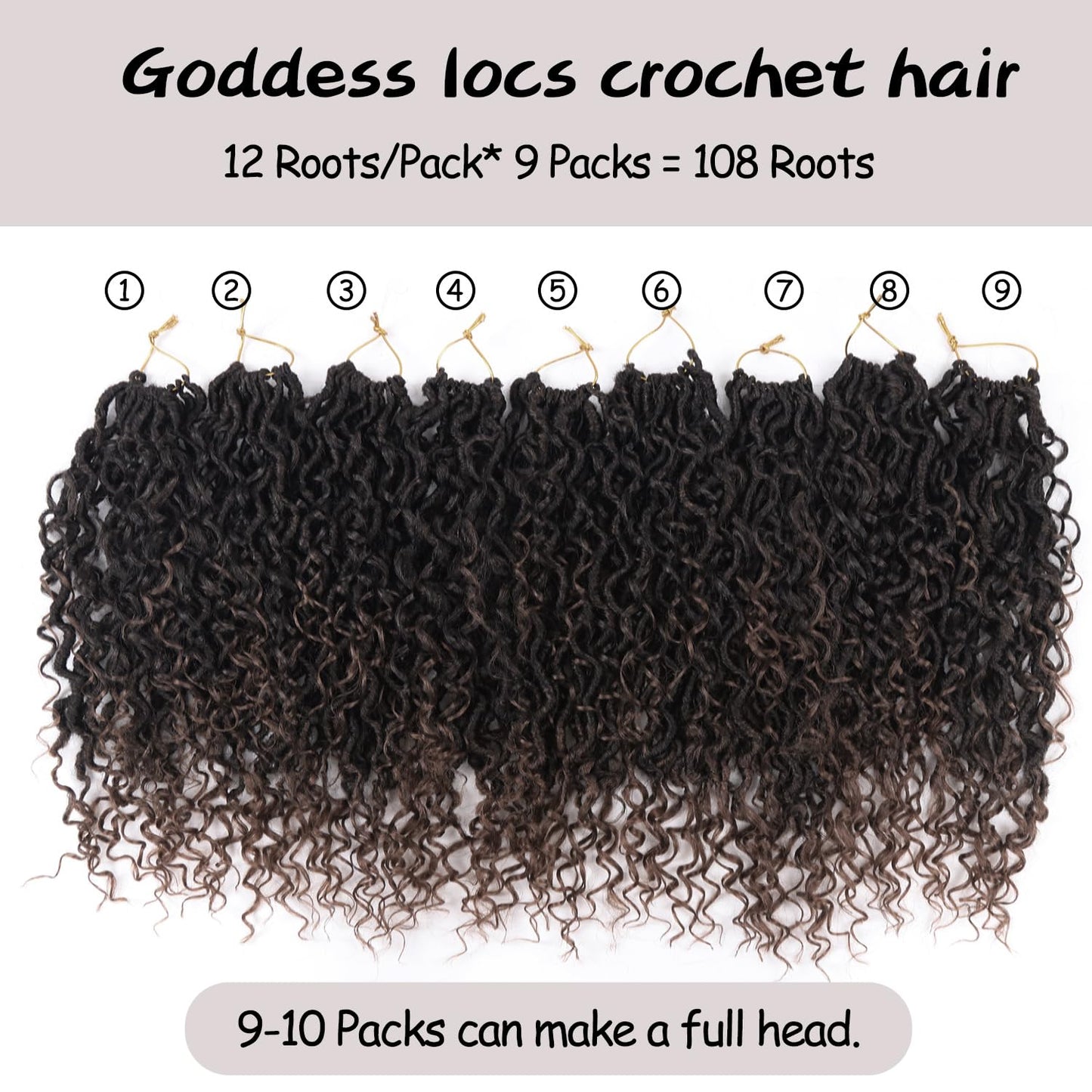 Goddess Locs Crochet Hair - 8 Inch Faux Locs Synthetic Hair | Boho Style with Curly Ends - 9 Packs