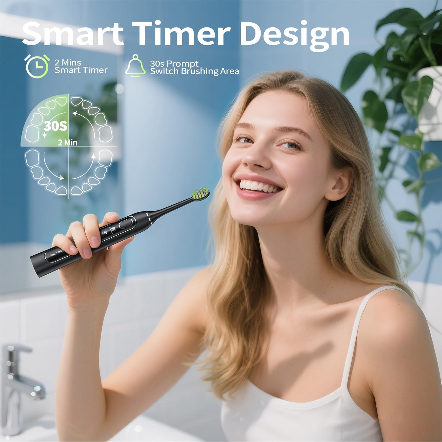 OasiSmile Electric Toothbrush for Adults: 42000 VPM Deep Cleaning for Sensitive Teeth, Rechargeable Sonic Toothbrush with 5 Modes, 6 Brush Heads & Smart 2-Min Timer, 100-Day Battery for Home Travel