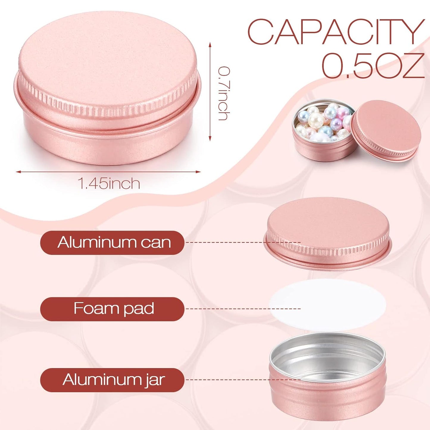 64-Piece Lip Balm Tin Containers - Round Aluminum Jars with Screw Top | 0.5 oz, Rose Gold