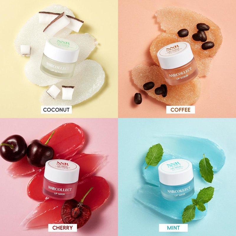 ANRCOLLECT Lip Scrub and Lip Mask Set- Lip Treatment Care Kit with 2 Lip Exfoliator Scrub & 2 Lip Butter Mask, Intense Hydration Set for Dry Chapped Cracked Lips (4 Pack), Valentines Day Gifts