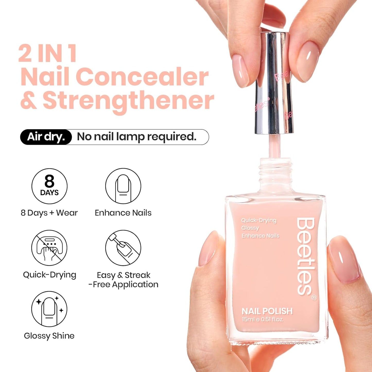 Nude Nail Polish | Pink Jelly Nail Concealer & Quick-Dry Natural Strengthener for Thin Nails - 0.51 FL OZ