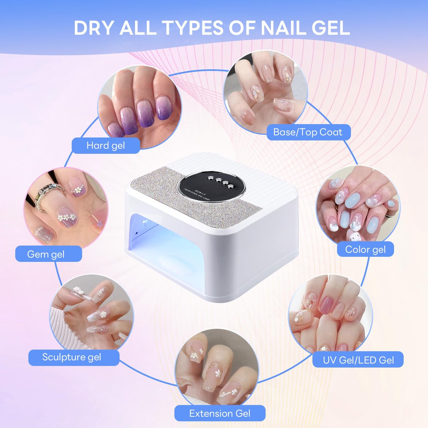 HeerMua 288W UV Light for Nails, UV Nail Lamp for Gel Nails, Diamond LED Nail Dryer for Gel Polish,Professional UV LED Nail Lamp, Fast Nail Curing Lamp 4 Time Setting & Auto Sensor for Salon & Home