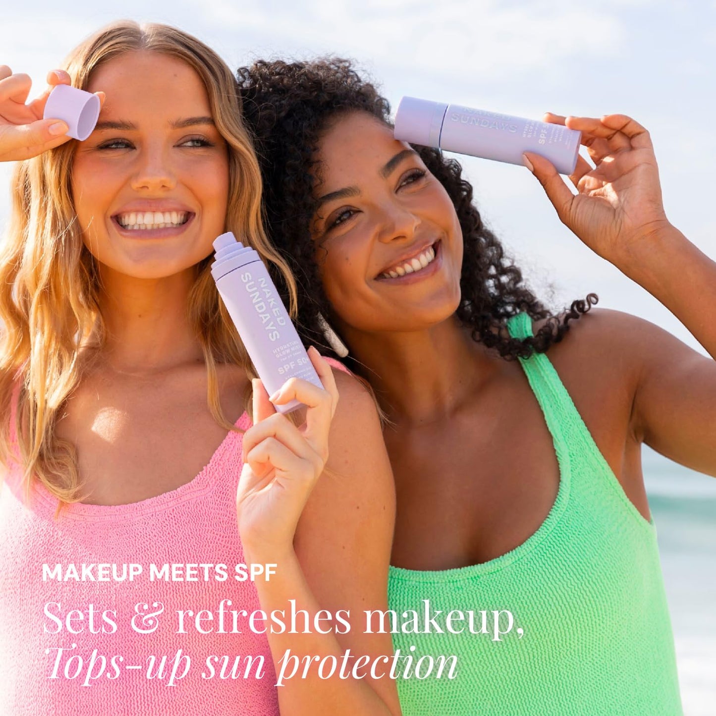Naked Sundays SPF 50 Hydrating Glow Sunscreen Mist for Face, SPF Setting Spray with Hyaluronic Acid, Makeup Setting Spray, Lightweight, Non-Greasy Hydration, 75ml