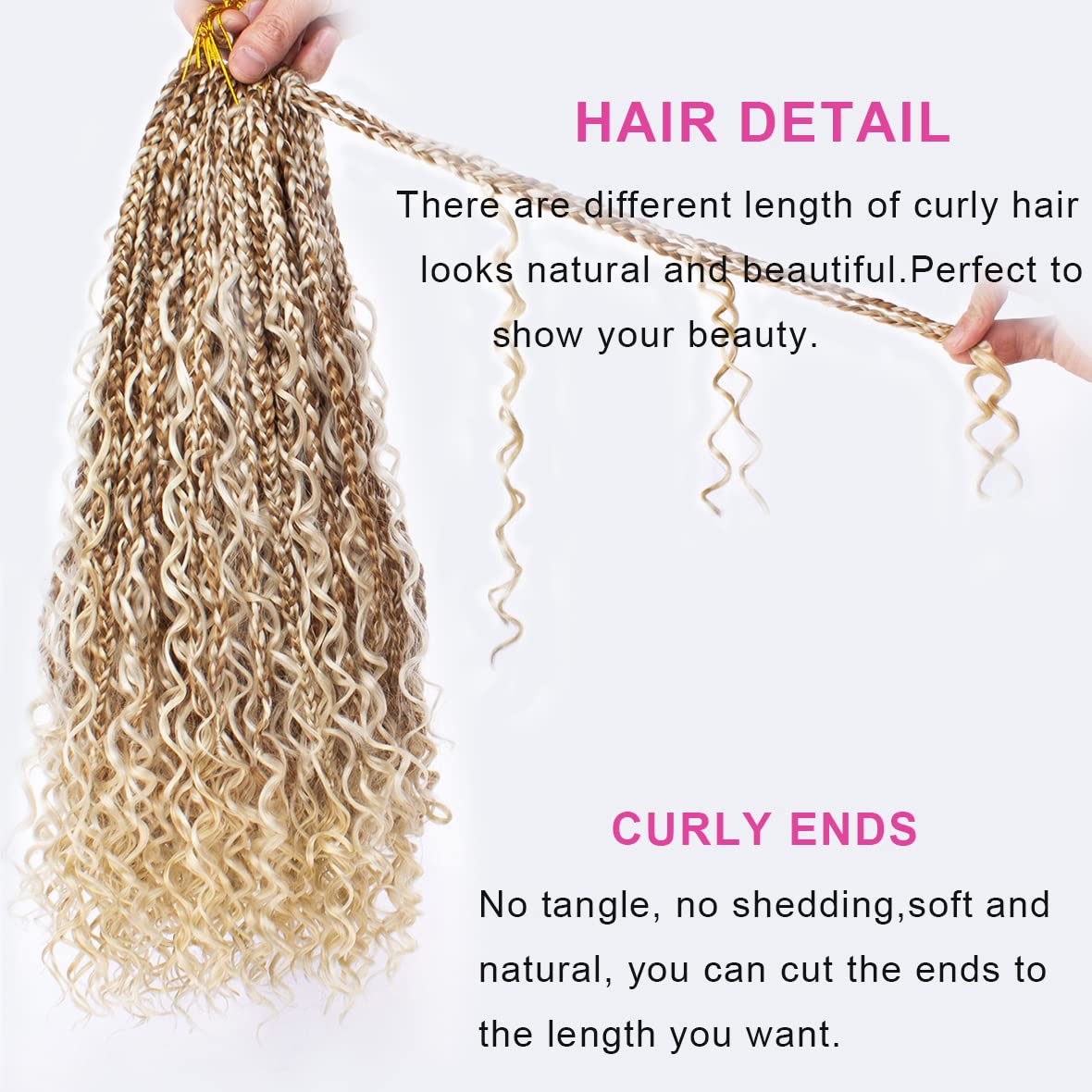 Unionbeauty 18 Inch Boho Box Braids Crochet Hair Pre-looped 8 PCS Goddess Box Braids Crochet Hair Curly Ends Mix Blonde Bohemian Hippie Crochet Braids Synthetic Braiding Hair for Black Woman M27/613#