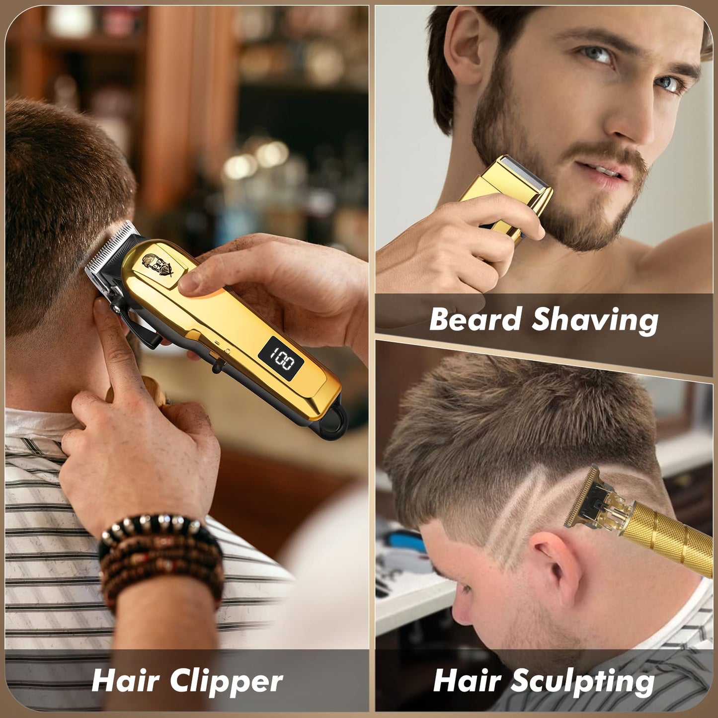Justnard Hair Clippers for Men, Beard Trimmer and Electric Shaver Set, Professional Rechargeable Cordless Barber Hair Cutting Tools Grooming Kit