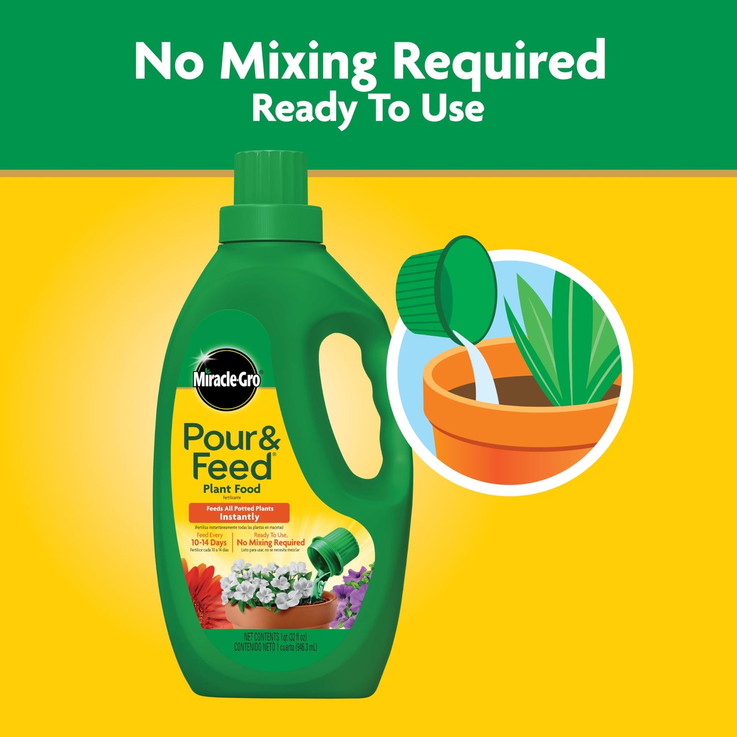 Miracle-Gro Pour & Feed Plant Food, Fertilizer Instantly Feeds Live Plants, For Outdoor & Indoor Plants in Containers, 32 oz.
