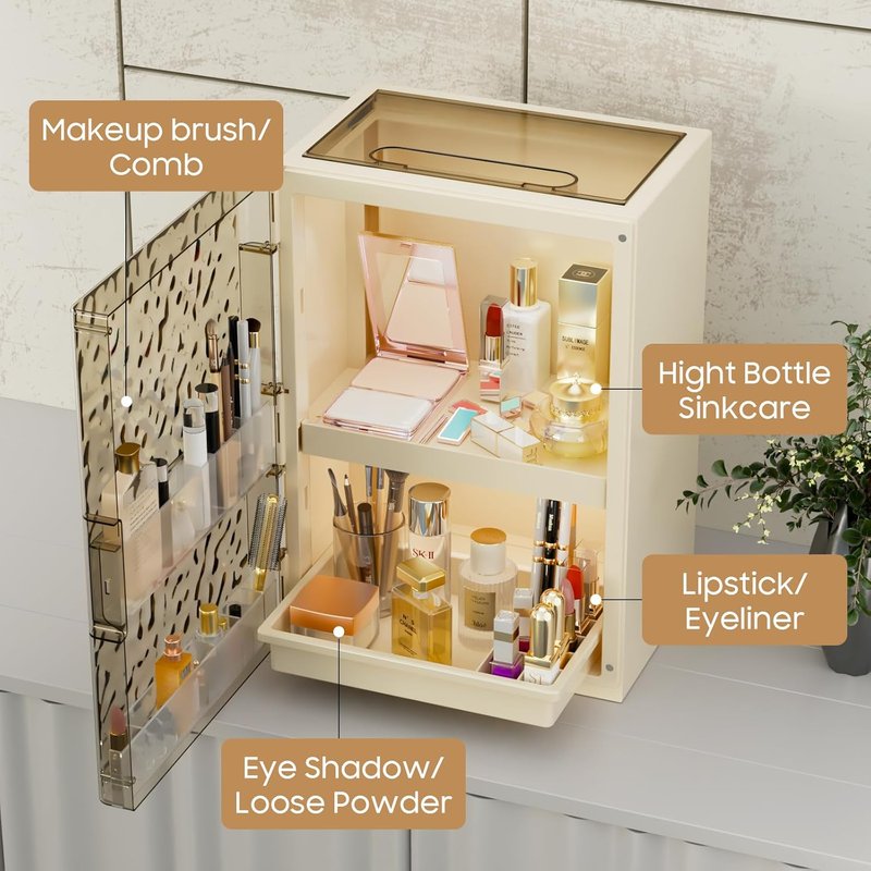 Makeup Organizer with Drawers - Large Transparent Skincare Display Case for Vanity & Bathroom Storage