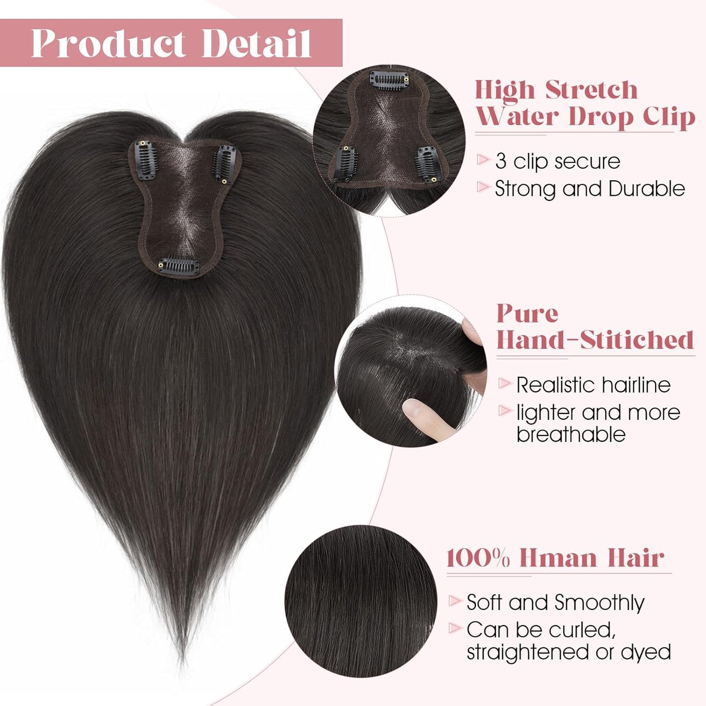 S-noilite Hair Toppers for Women - Real Human Hair Clip-In Bangs | 360° 3D Coverage, Jet Black, 11 Inch