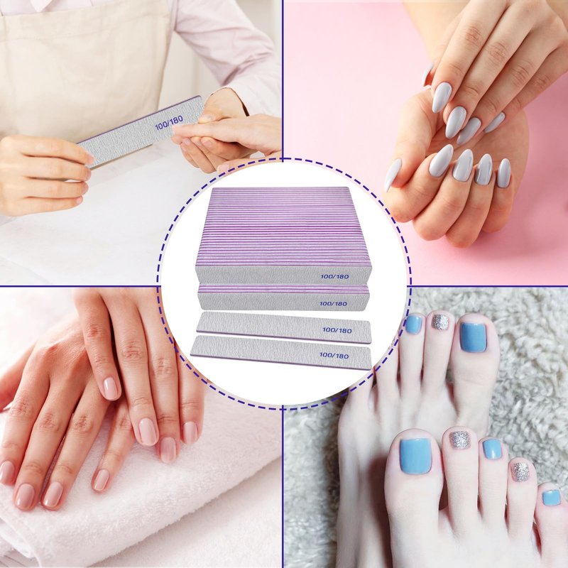 Nail Files (50 Pack), 100/180 Grit Emery Boards Nail File for Natural Nails and Acrylic Nails, Double Sided Emory Boards limas para unas acrilicas Profesional Fingernail Filer Reusable Manicure Gray