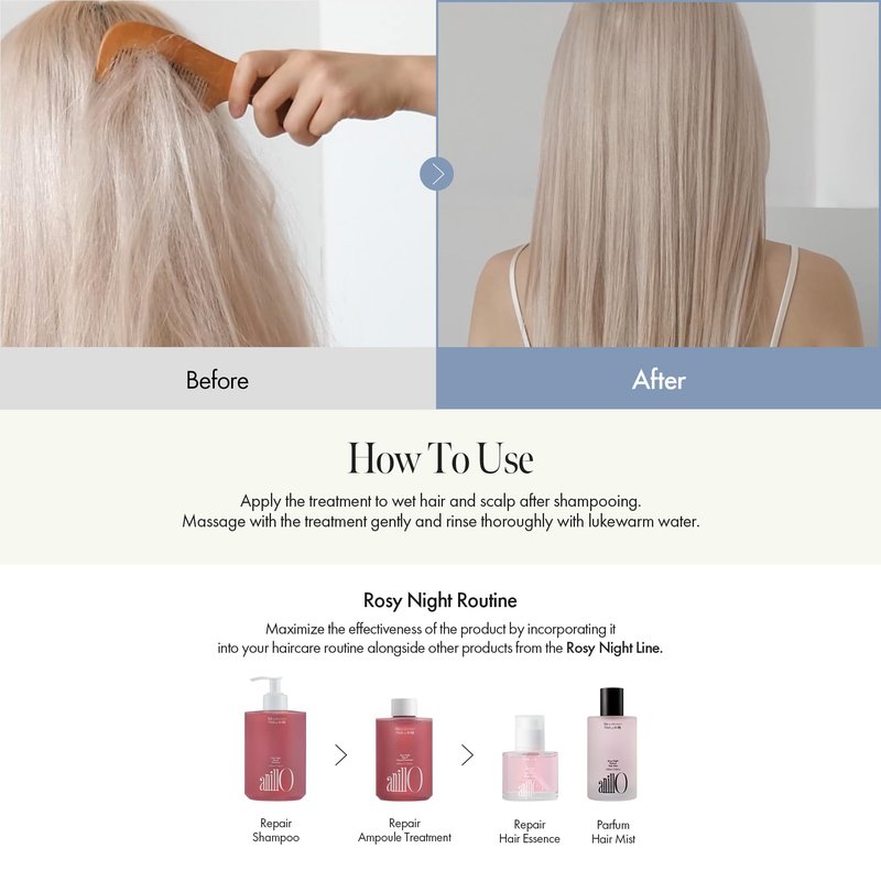 ANILLO Rosy Night Hair Ampoule Treatment for Damaged Hair – Water-to-Cream Repair Formula with Peptides & Amino Acids – Frizz Control, Color Safe, Silicone-Free, Floral Musk Scent – 6.76 fl oz
