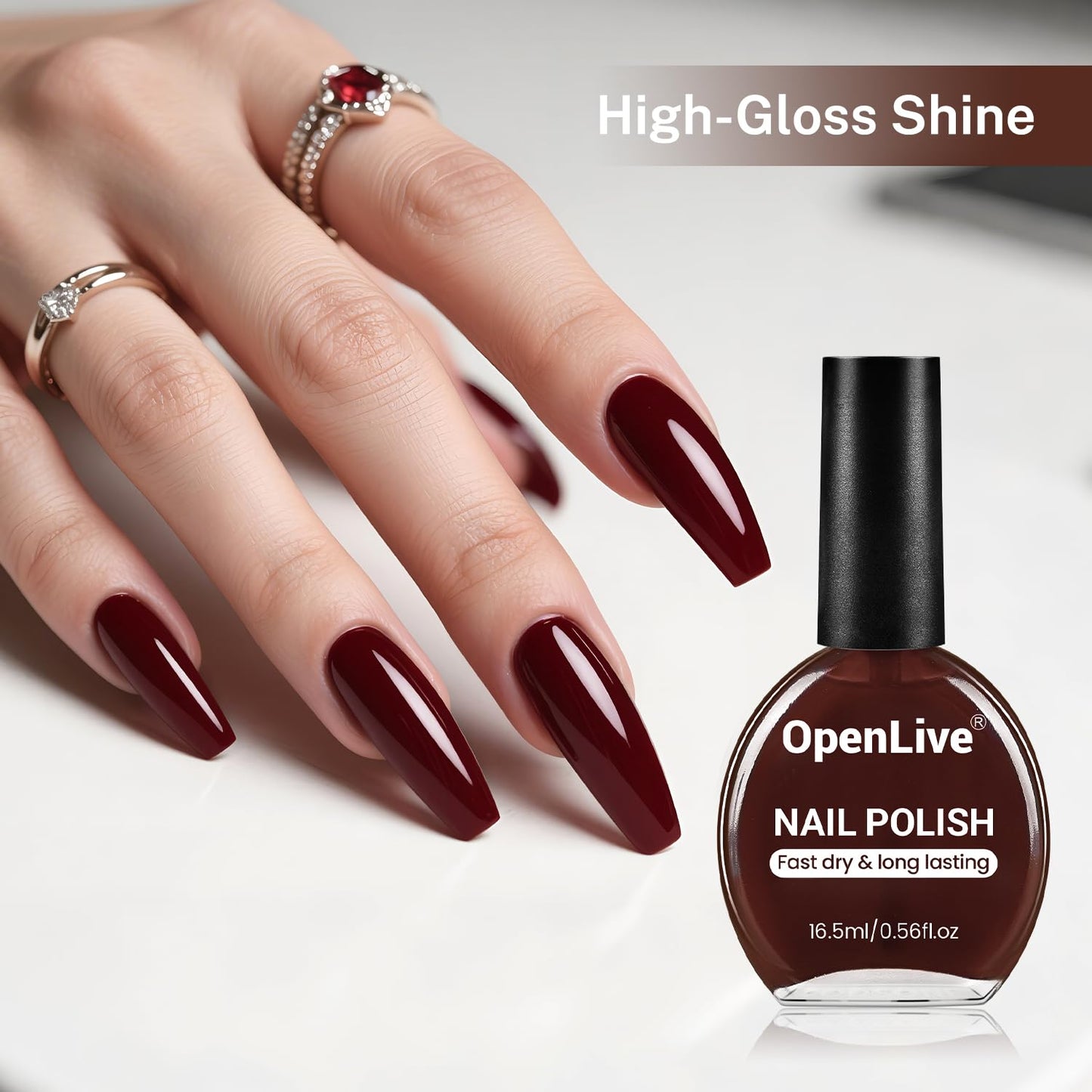 OpenLive 16.5ml Brown Nail Polish Large Volume Quick Drying Nail Polish, Fast Drying and Long Lasting Color Nail Art DIY Home Manicure Gift for Women
