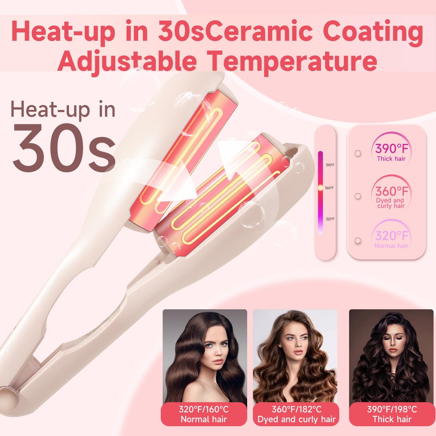 Hair Crimper Waver, 1.45" Dual Barrel S Waver for Beach Waves, Ceramic Curling Iron, Effortless Hair Waving Tool for Women