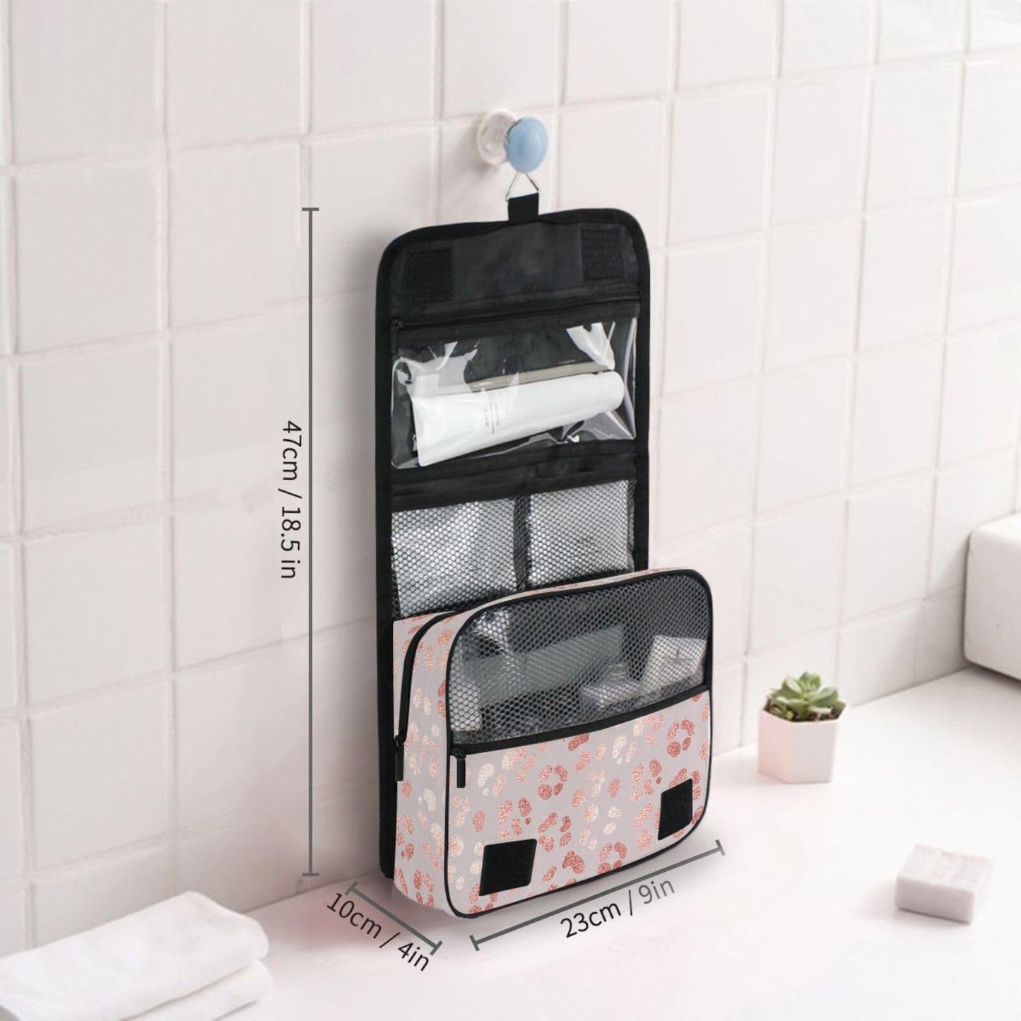 MNSRUU Hanging Toiletry Bag Rose Gold Leopard Print Makeup Bag Portable Travel bag for Toiletries Organizer Bags for Women Men, Travel-Essentials Bag