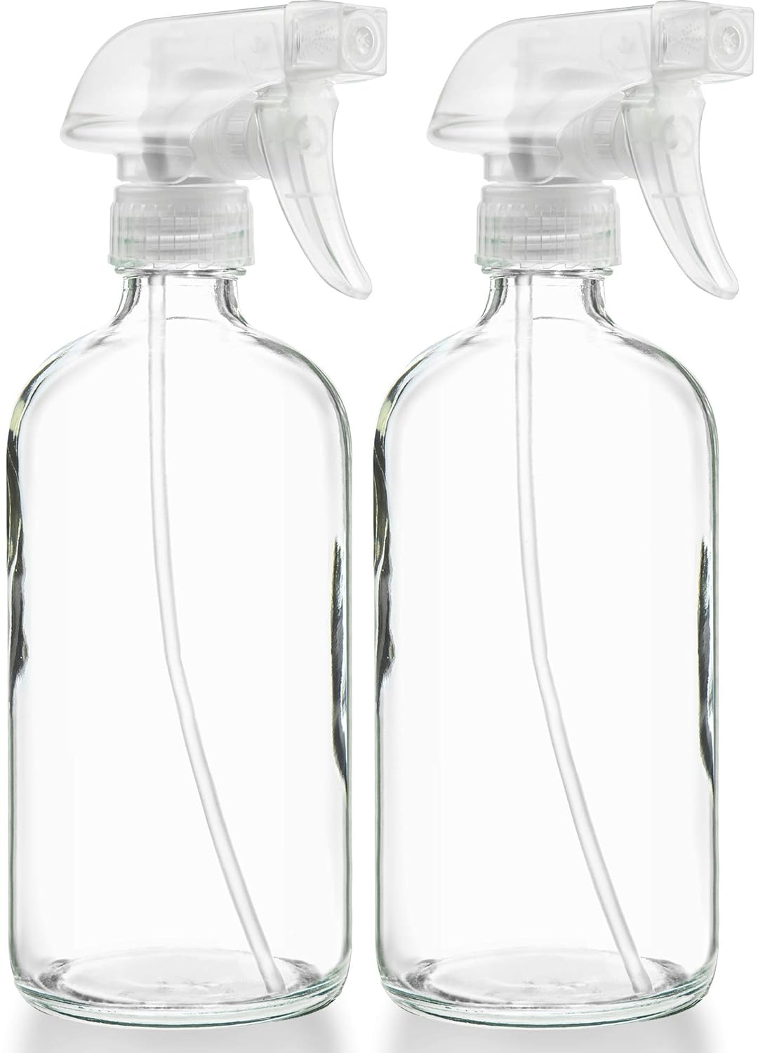 Clear Glass Spray Bottles - Refillable 16 oz Containers for Essential Oils, Cleaning, Aromatherapy | 2 Pack with Mist & Stream Sprayer