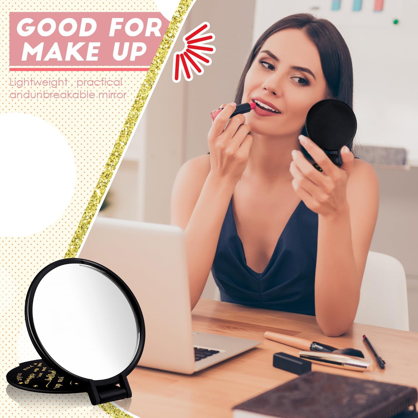 Weysat 48 Pcs Inspirational Small Compact Mirrors Bulk Gifts, Be Proud Gifts for Women Office Employee Coworker Staff, Bulk Pocket Makeup Hand Mirrors for Purse for Galentines Valentines Party Favors