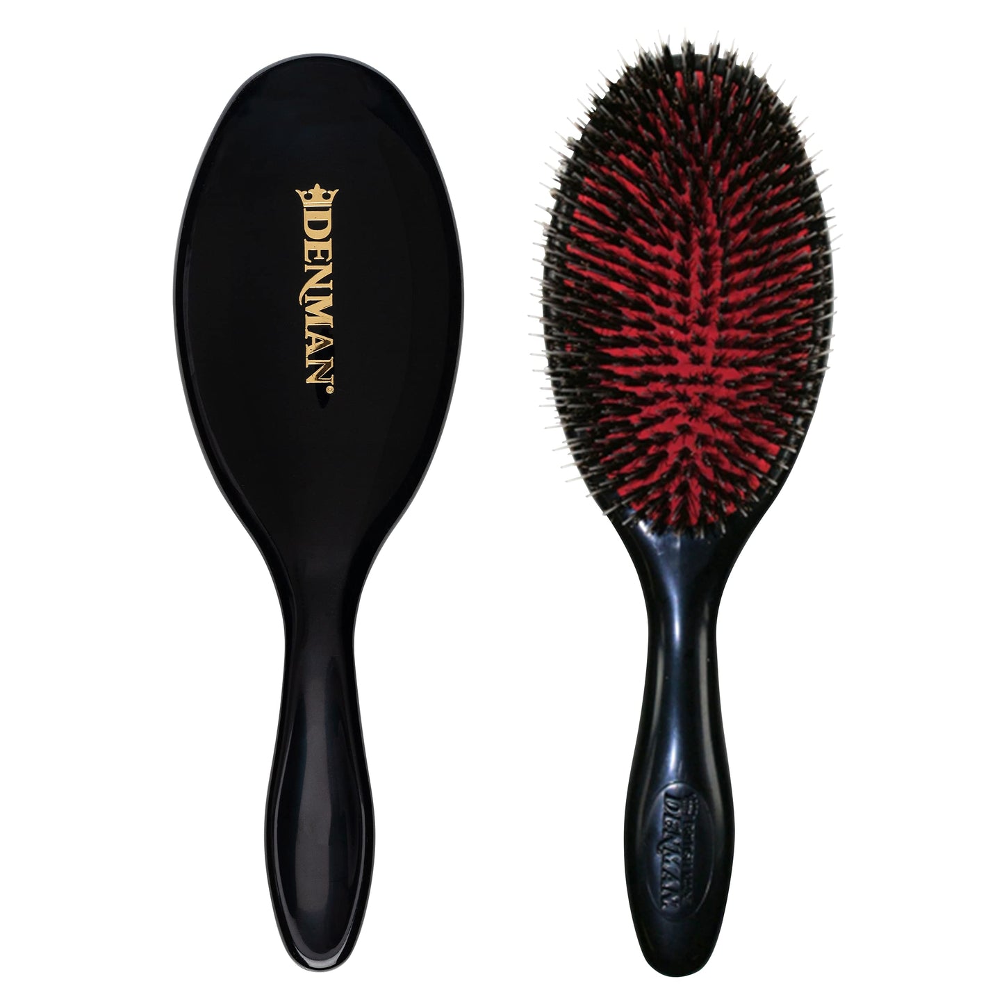 Denman Cushion Hair Brush (Large) with Soft Nylon Quill Boar Bristles - Porcupine Style for Grooming, Detangling, Straightening, Blowdrying and Refreshing Hair – Black, D81L