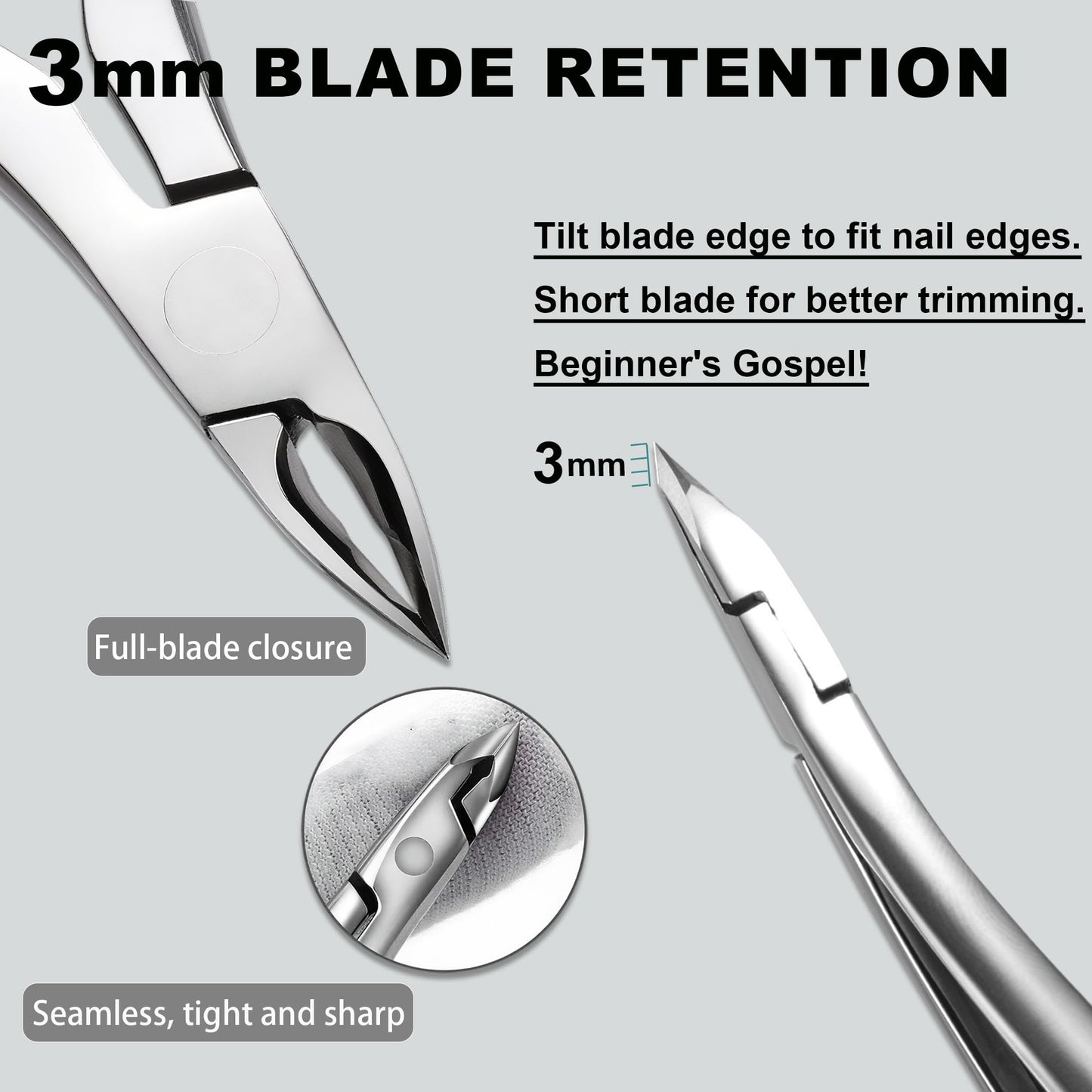 HaimiLiya Cuticle Nippers, Professional Accurate Fast Sharp Small Jaw Cuticle Cutters, Nail Cuticle Cutting Pliers, Nail Dead Skin Remover Tool,Stainless Steel Cuticle Trimmer, Silver, Jaw 3mm