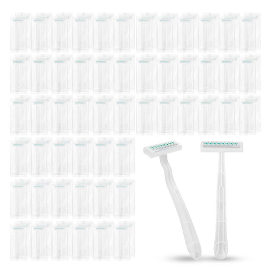 Disposable Razors, White Bulk Razors With Knife Caps, Individually Packaged, Razors In Bulk Suitable For Hotels, Shelters, Homeless People, Nursing Homes, Charities, Churches (100-PACK)