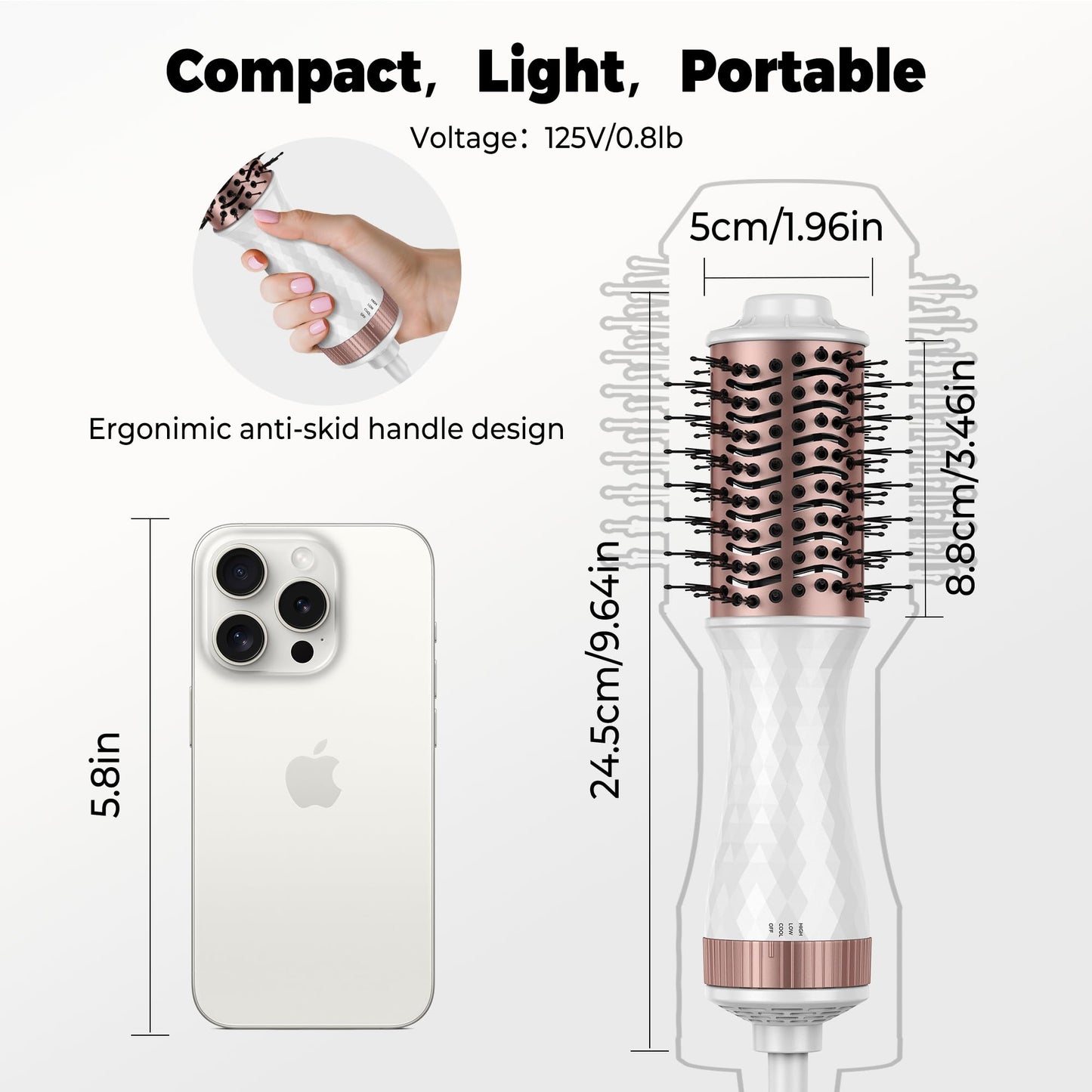 Mini Travel Hair Dryer Brush Blow Dryer Brush in One, Small Hot Air Brush Compact Brush Blow Dryers for Women, Portable One Step Volumizer,Straightener,Styler,100-120V