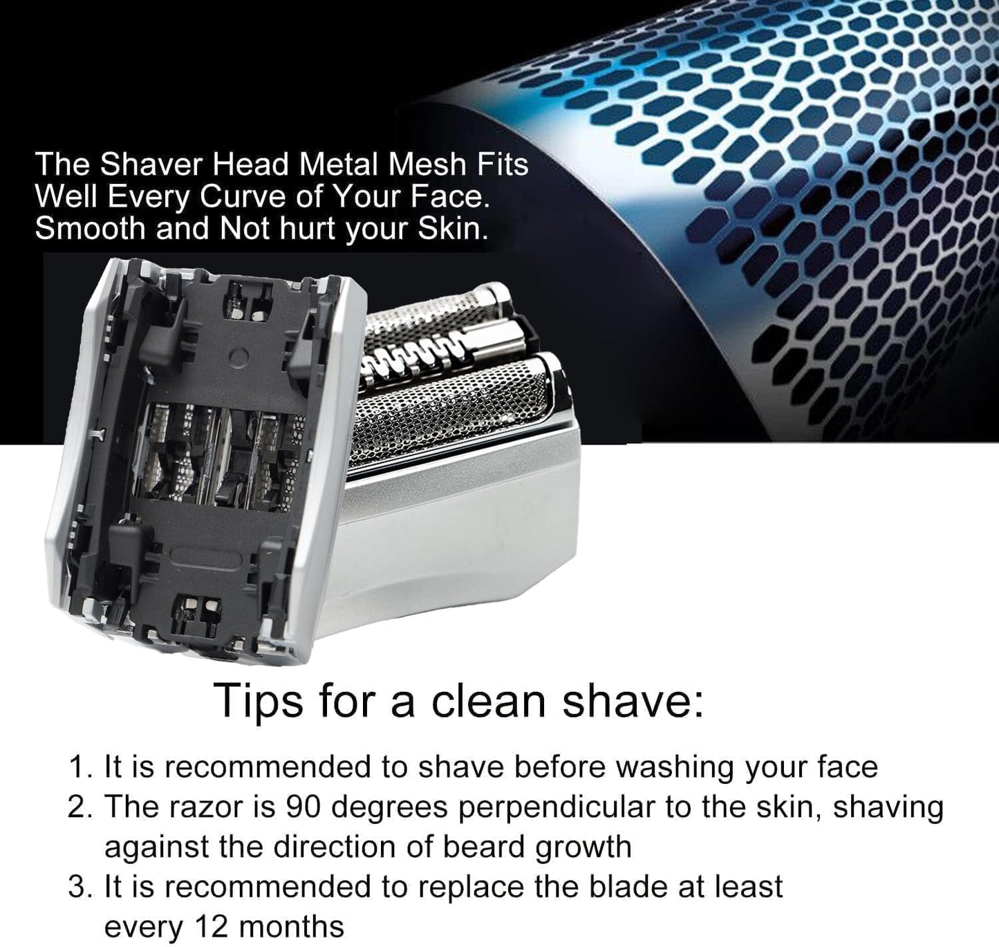 Braun Series 7 Replacement Head - 70S Blades for Electric Foil Shaver | Compatible with 720, 750CC, 760CC, 790CC, 9565