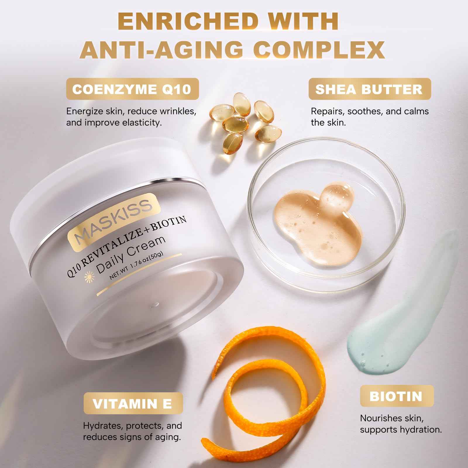 Maskiss Anti-Wrinkle Night Cream (Q10 + Pro-Retinol) & Face Cream (Q10 + Biotin), Unscented Anti-Aging Face Moisturizer for Sensitive Skin