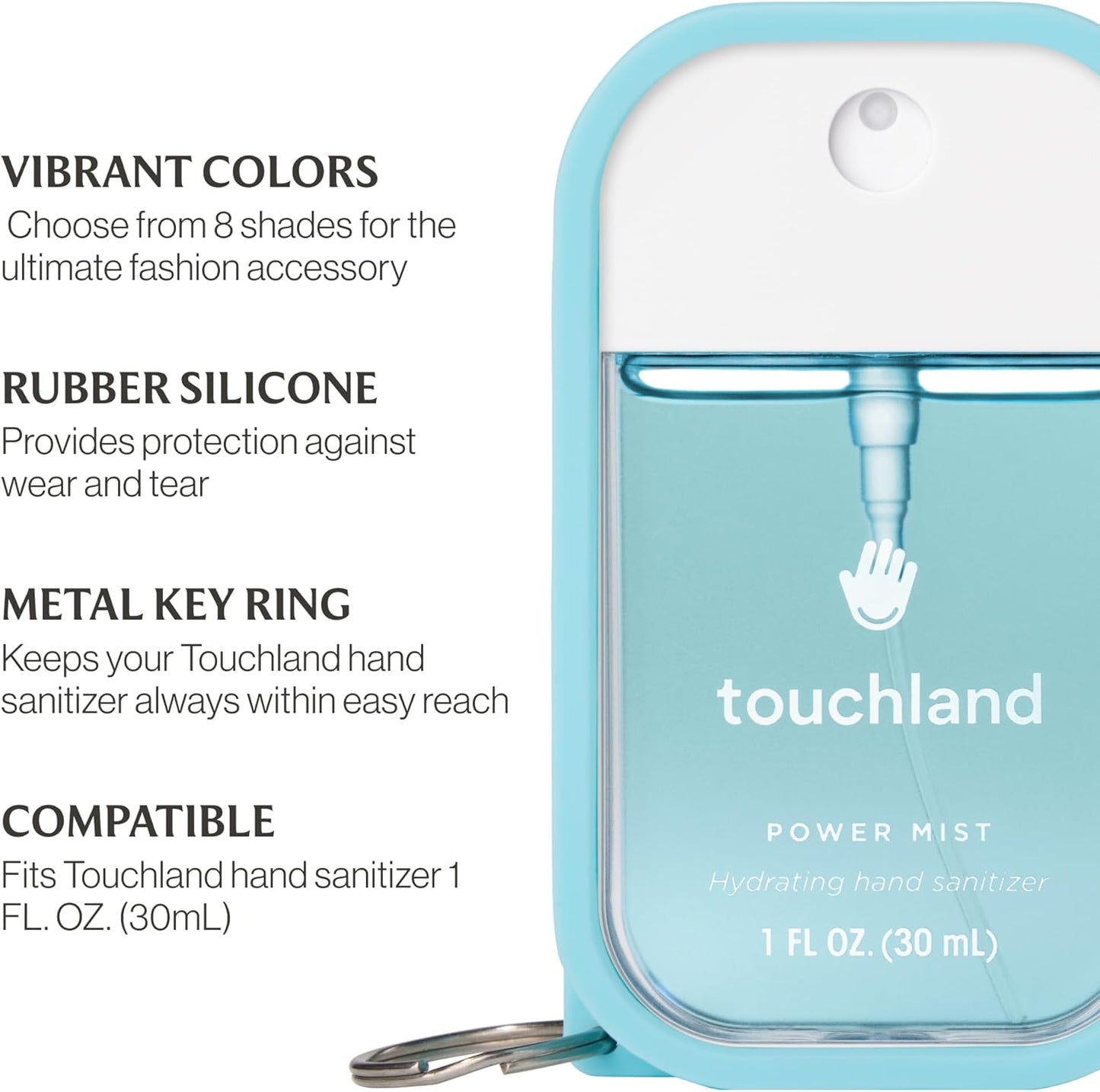 Touchland Hand Sanitizer Mist Case 1FL. OZ., Protective and Stylish Hand Sanitizer Spray Accessory, Silicone Case with Keyring, Icy White