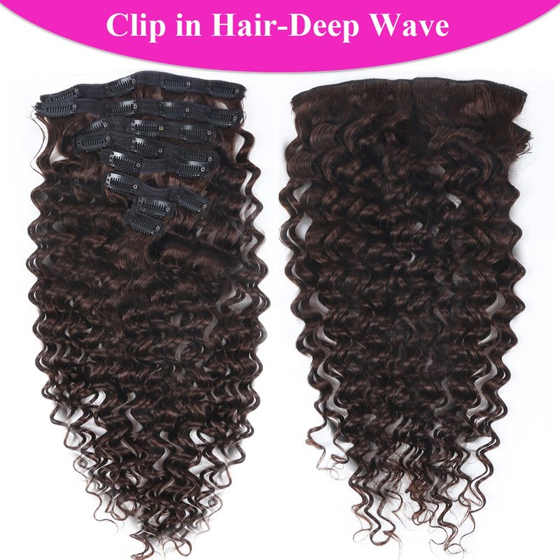 Curly Clip in Hair Extensions Real Human Hair 16inch 100g Invisible & Seamless 100% Brazilian Remy Human Extension Deep Wave Clip ins Extensions Double Weft 8 PCS with 20 Clips #2 Dark Brown