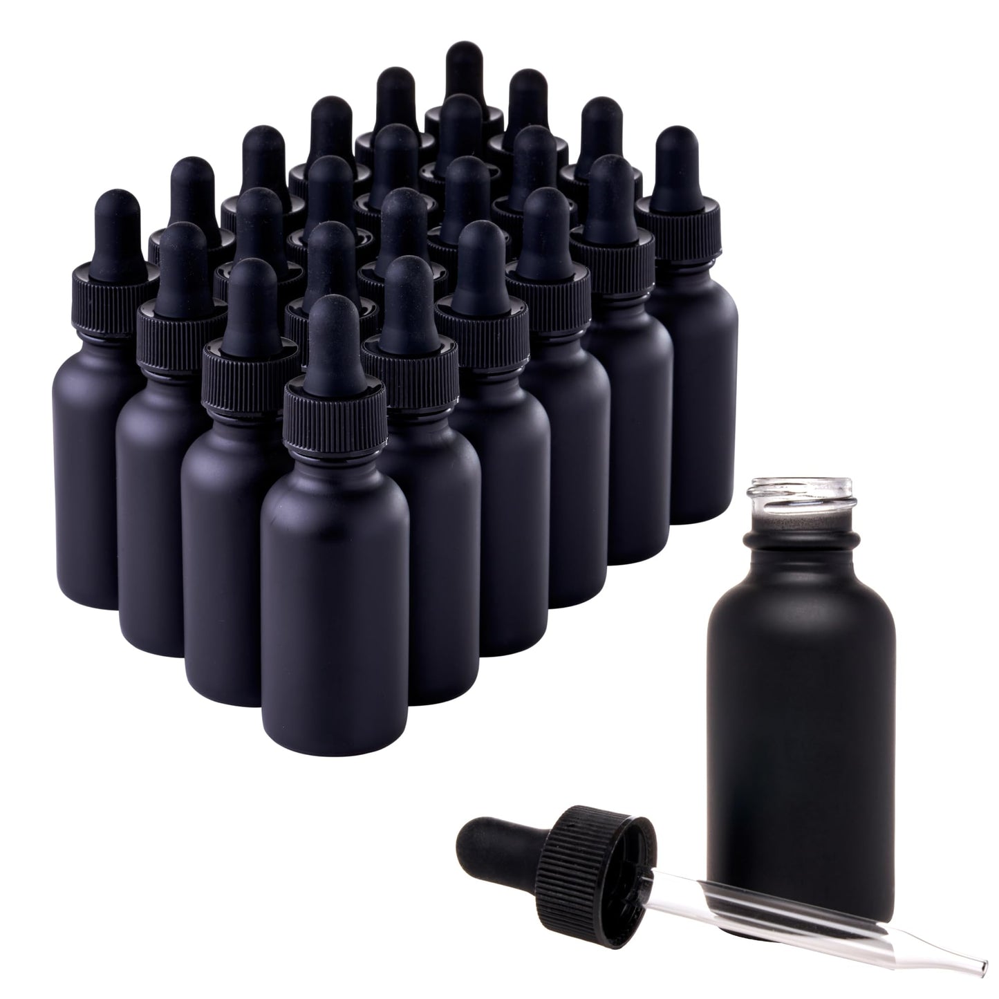 Focus Nutrition Black Boston Round 1 oz Dropper Bottles | Glass Dropper Bottles for Essential Oils & Aromatherapy | Travel Size 1 oz | 24 Pack