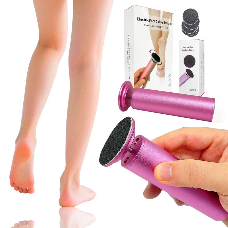 Electric Foot Callus Remover, Adjustable Foot Speed, Professional Foot Repair Tool, Equipped with 60 Pieces of Sandpaper, Suitable for Men and Women with Dead Skin calluses, Dry and Cracked, Pink