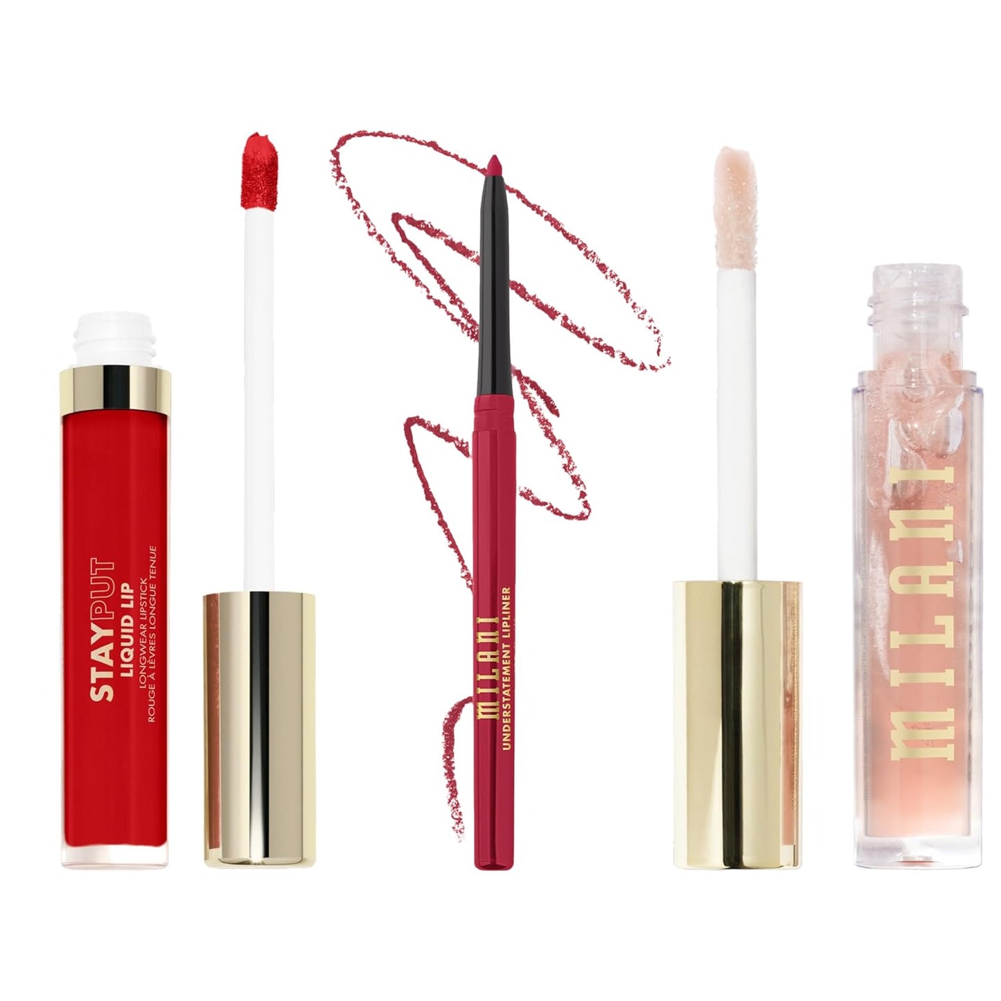 Milani Stay Put Longwear Liquid Lipstick & Lip Liner Set - Highly Pigmented Retractable Pencil & Plumping Balm