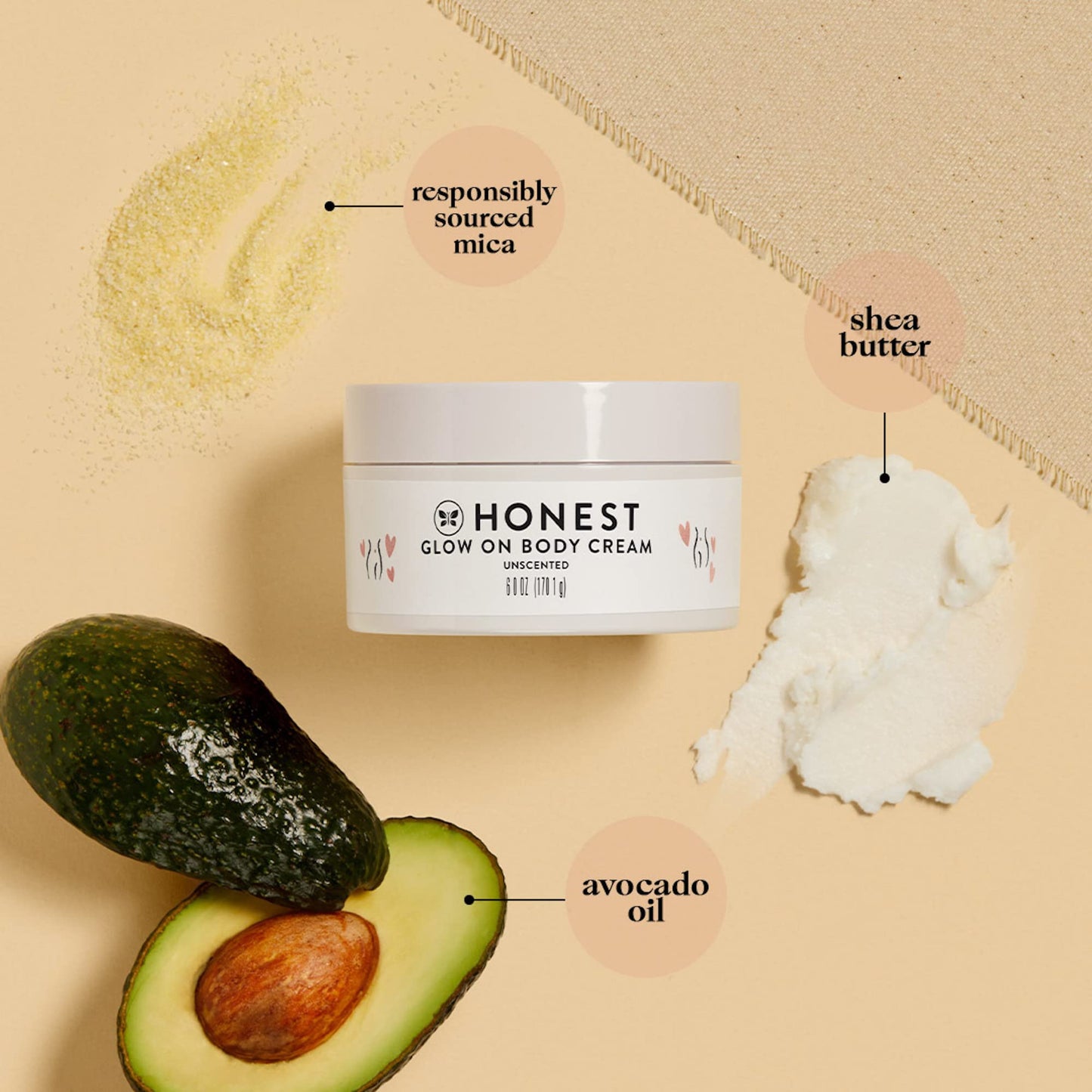 The Honest Company Mama Glow On Body Cream, Hydrates Firms and Tightens Skin, Shea Butter Avocado Oil Vitamin E 6 oz