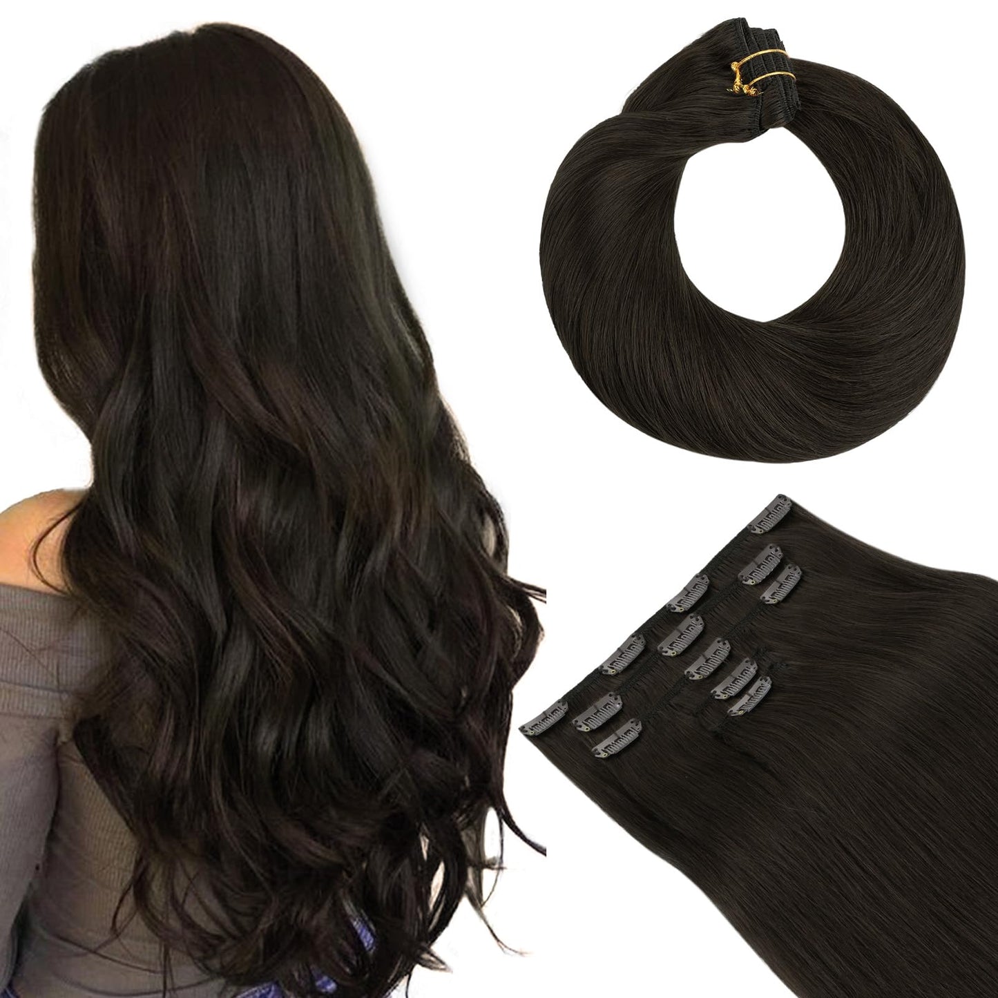 HOTBANANA Real Human Hair Clip in Hair Extensions, 5Pcs 70g 18 Inch Dark Brown Straight Remy Clip in Extensions