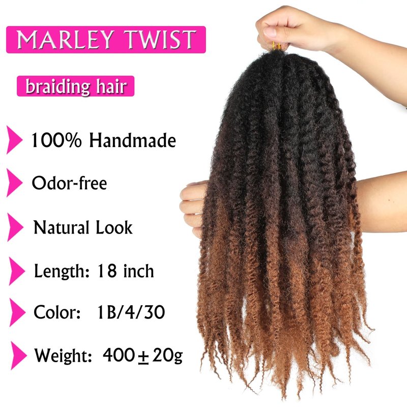 Marley Twist Braiding Hair 18 Inch Marley Hair 8 Packs Kinky Twist Hair Extensions for Afro Kinky Curly Braiding Soft and Natural Crochet Hair (18 Inch 8packs,1b/4/30)