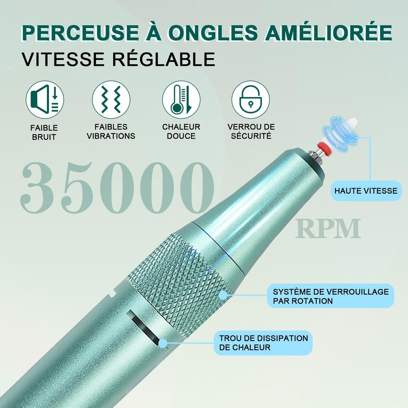 Nail Drill Cordless, 35000 RPM Electric Nail Filer for Acrylic Nails, Professional Acrylic Nail Kit with Bits, Rechargeable Nail Efile Portable Manicure Kit for Women Home & Salon (Green)