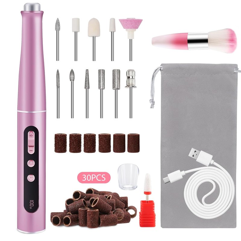 Electric Nail File - 12-in-1 Cordless Nail Drill with Digital Display & 5-Speed Settings | USB Portable Efile, 20000 RPM