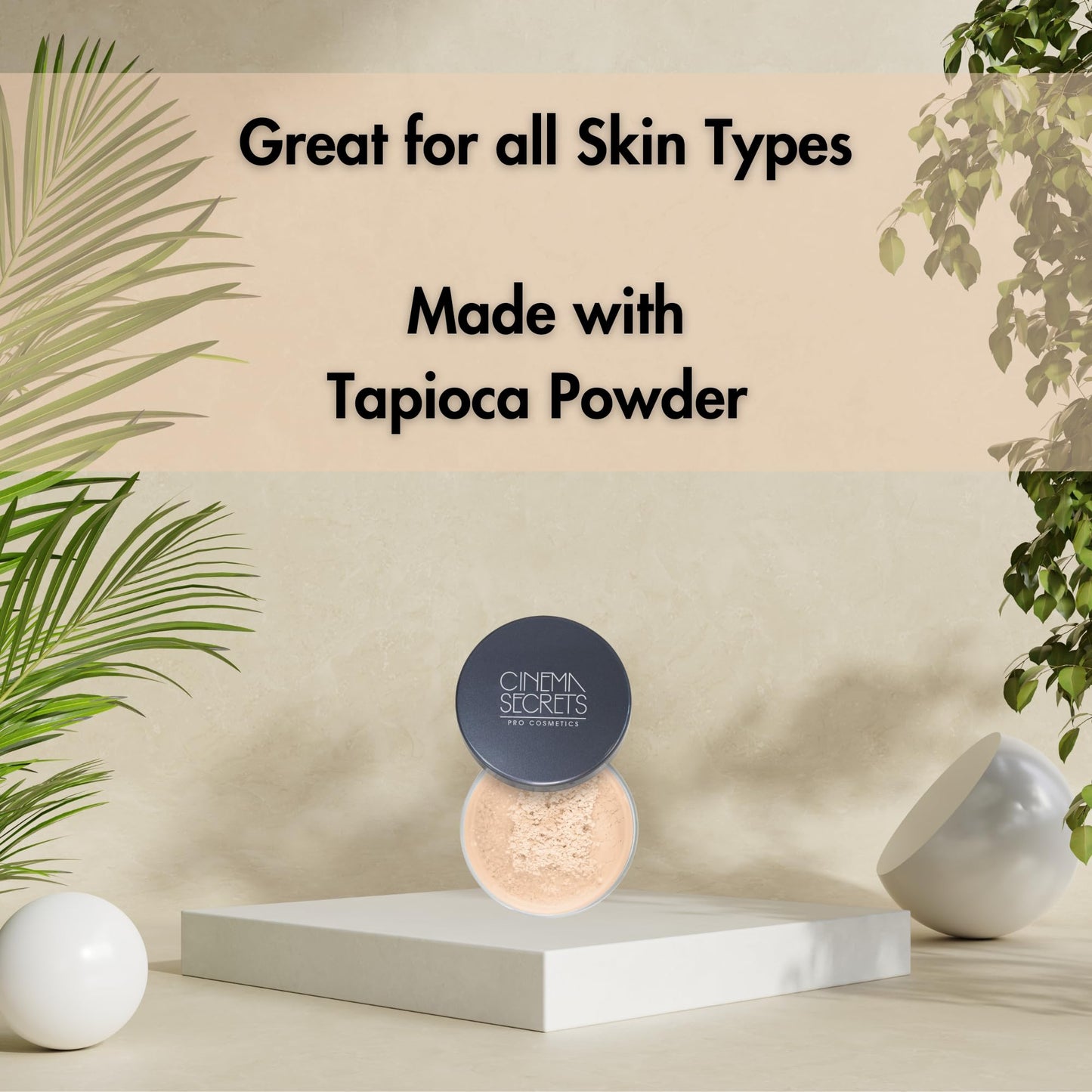 Cinema Secrets Ultralucent Setting Powder- Beige. Talc-Free Loose Mineral Powder for All Skin Types, Oil Control, Shine-Free Finish, Breathable, Weightless, & Moisture-Resistant, Organic Ingredients