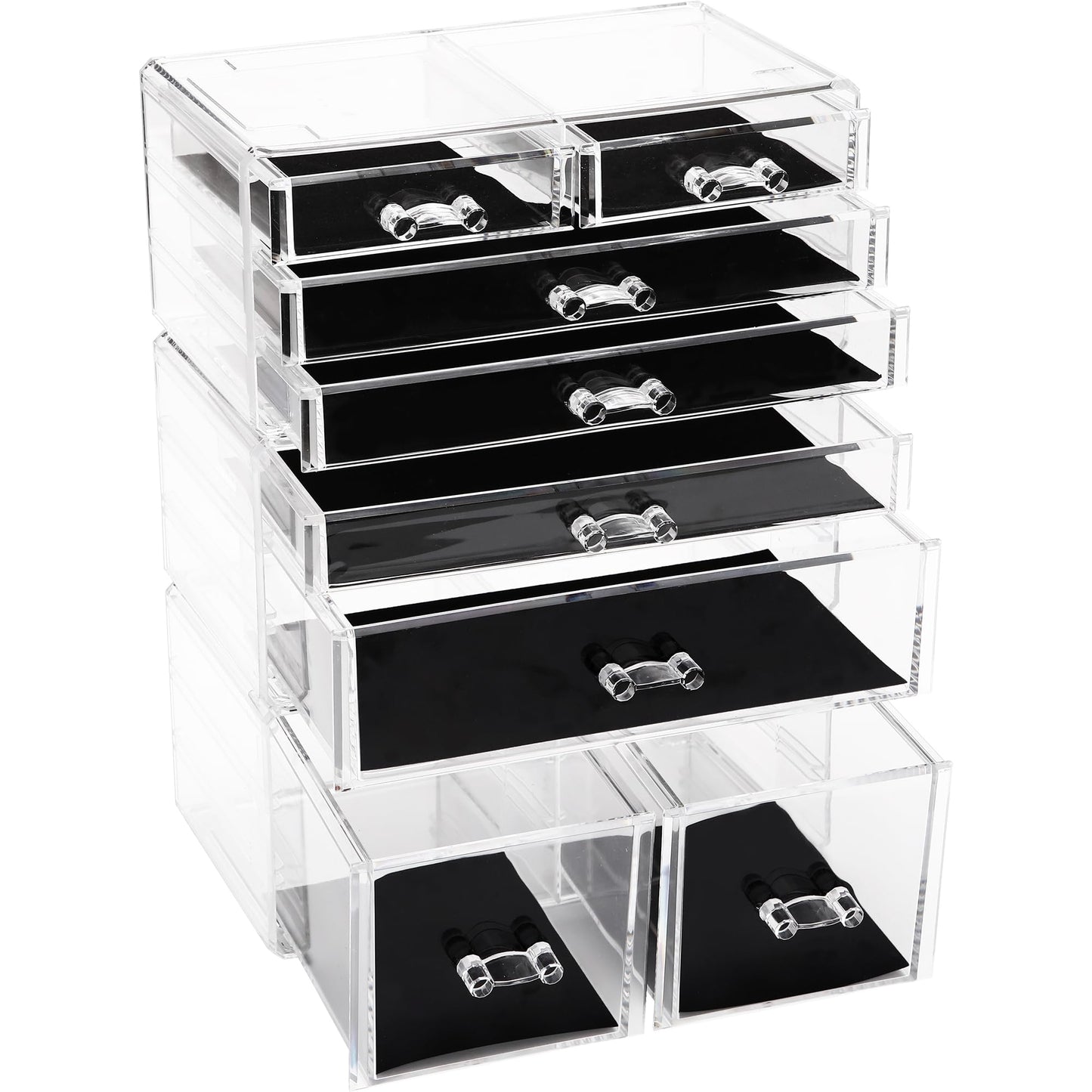 Sea Team 3-Layer Stackable Clear Makeup Organizer with Drawers, Acrylic Plastic Cosmetic Display Case, Jewelry Storage Box, Holder for Dresser, Bathroom, Vanity, Countertop (8 Drawers)