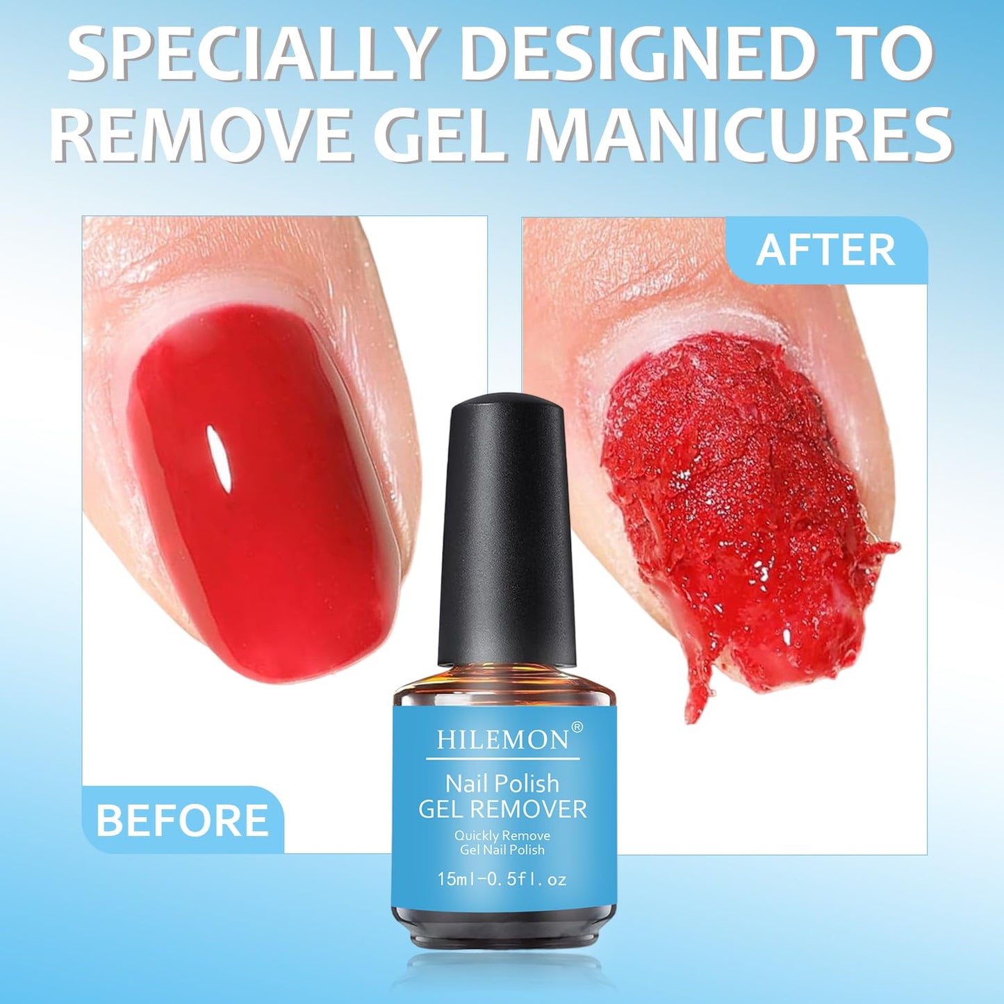 Quick Gel Nail Polish Remover Kit - Fast-Acting 15ml Formula | Includes Latex Tape, Mini Nail File & Cuticle Pusher