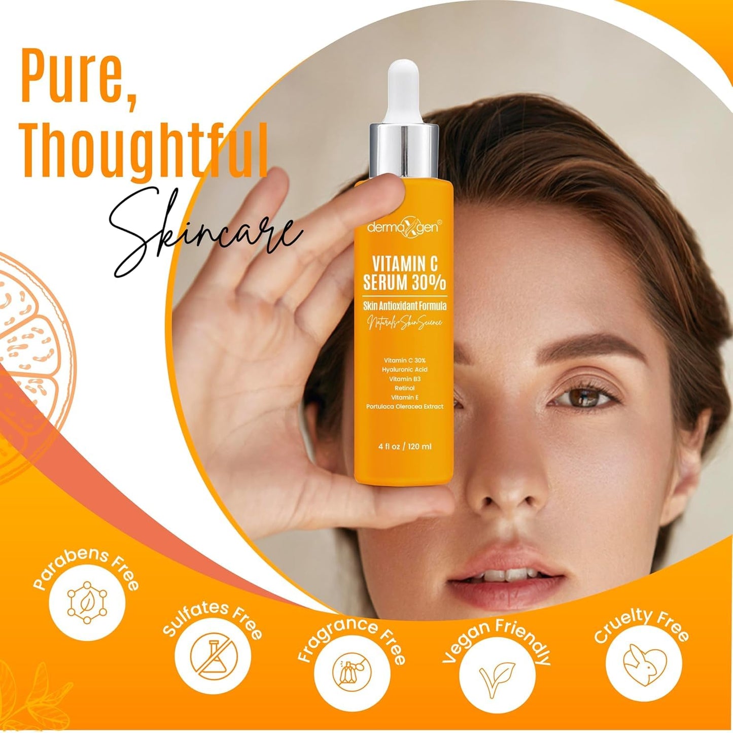 Vitamin C Serum for Face - Organic Anti-Aging Moisturizer with Hyaluronic Acid & Vitamin E | 4 FL OZ