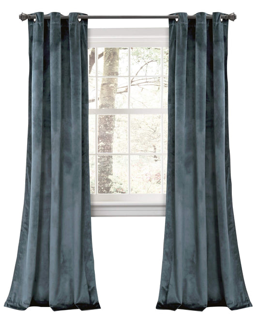 Lush Decor Prima Velvet Curtains Color Block Light Filtering Window Panel Set for Living, Dining, Bedroom (Pair), 38" W x 84" L, Blue
