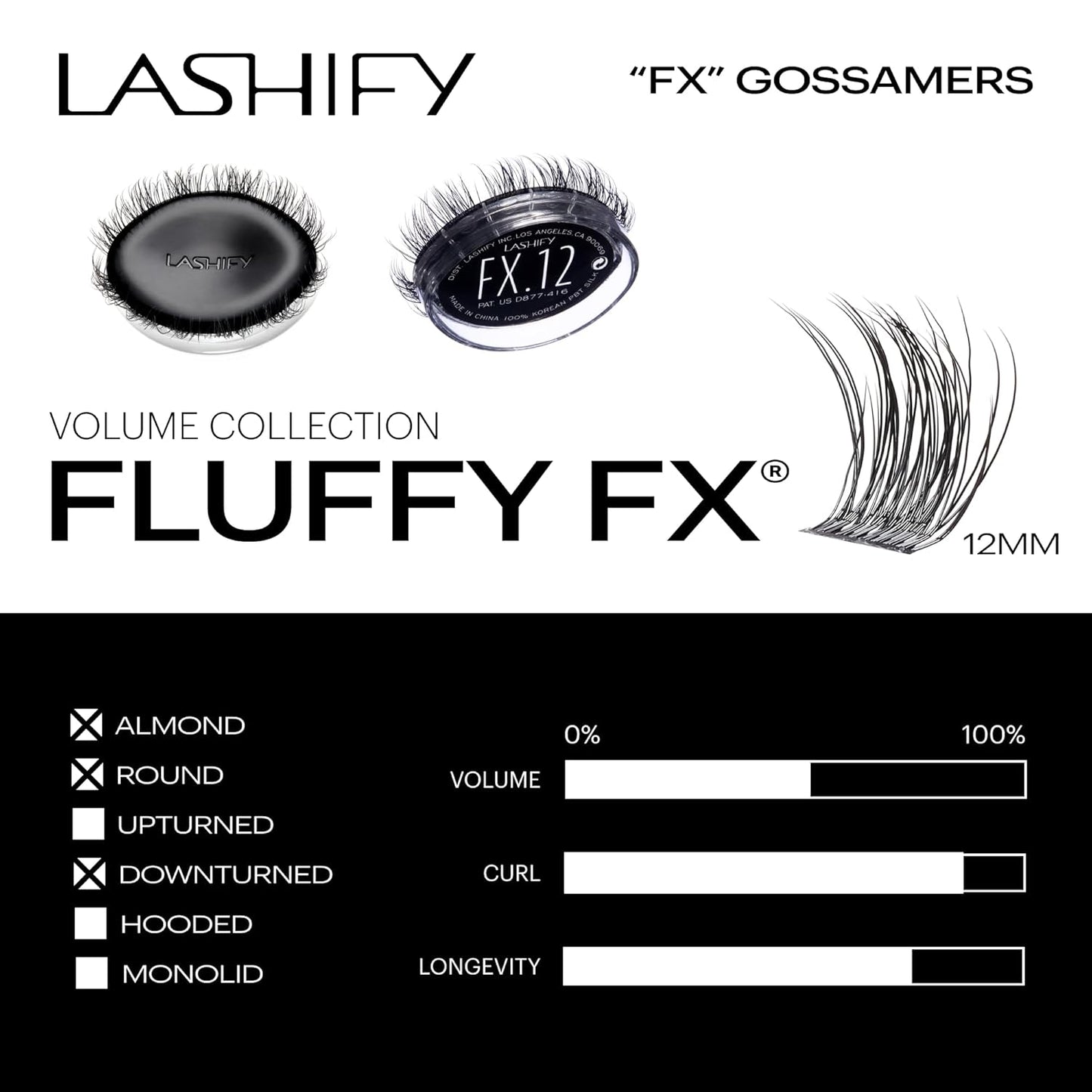 Lashify Fluffy FX 12mm Gossamer Eyelash Extensions | Curly & Fluttery Black Refill Lashes